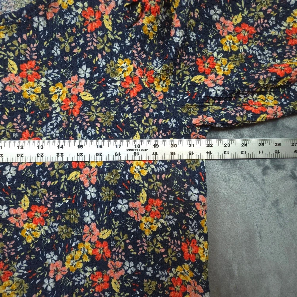 Loft Navy Blue Floral Puff Shoulder Long Sleeve Textured Blouse XL